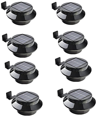 FALOVE 8pcgutterlight New Solar Light Lamp Powered Outdoor Garden Yard Wall LED Light Gutter Fence Wall Lampand and Bracket, Black, 8 Piece