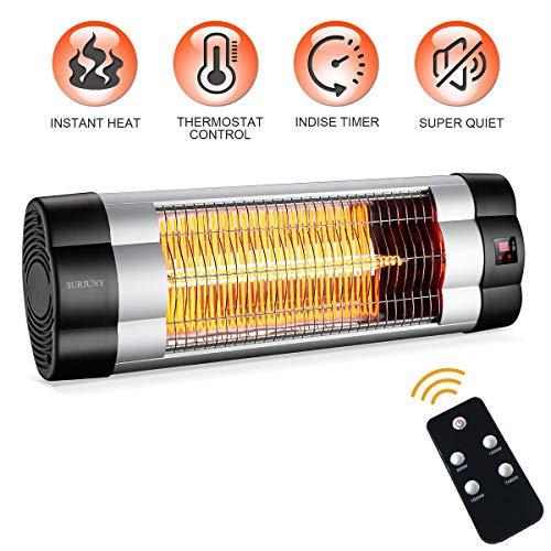 PATIOBOSS Patio Heater, Electric Wall-Mounted Outdoor Heater with LCD Display, Indoor/Outdoor Infrared Heater, 1500W Adjustable Thermostat, 3 Seconds Instant Warm, Waterproof IP34 Rated, W01