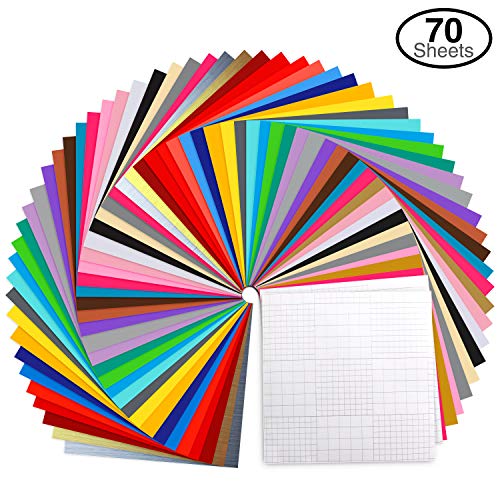 Vinyl Sheets, Ohuhu 70 Permanent Adhesive Backed Vinyl Sheets Set, 60 Vinyl Sheets 12' x 12' + 10 Transfer Tape Sheets, 30 Color Sheet for Birthday Party Decoration, Sticker, Craft Cutter, Car Decal