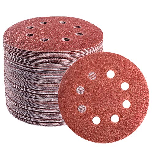 S SATC 72 PCS 5 Inch 8 Hole Hook and Loop Adhesive Sanding Discs Sandpaper for Random Orbital Sander 40 60 80 120 180 240 320 grits