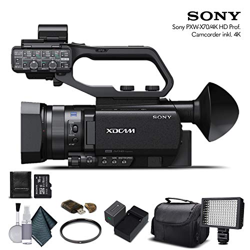 Sony PXW-X70 4K Professional XDCAM Compact Camcorder (PXW-X704K) with 16GB Memory Card, Extra Battery and Charger, UV Filter, LED Light, Case and More. - Starter Bundle