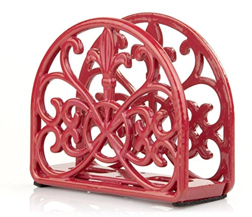 Home Basics Cast Iron Paper Napkin Holder/Freestanding Tissue Dispenser for Kitchen Countertops, Dining, Picnic Table, Indoor & Outdoor Use, Red