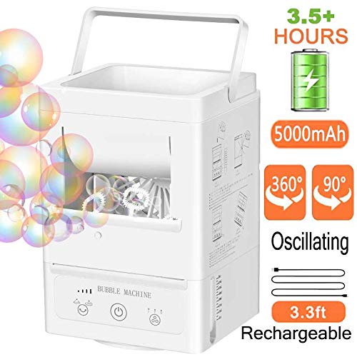 Bubble Machine Automatic Bubble Blower, Portable Bubble Maker Rechargable Outdoor for Kids, Indoor Bubble Toys 3000+ Bubbles per Minute with 3 Bubbles Blowing Speed, High Output for Parties Birthdays