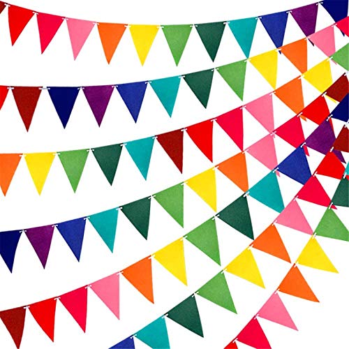 RUBFAC 60pcs Rainbow Felt Fabric Pennant Banners Multicolor Party Garland for Birthday Party, Classroom Decoration (5 Pack)
