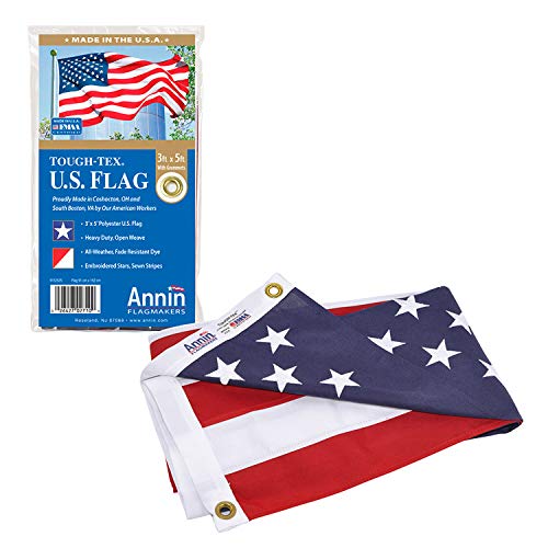 Annin Flagmakers Model 2710 American Flag Tough-Tex The Strongest, Longest Lasting, 3x5 ft, 100% Made in USA with Sewn Stripes, Embroidered Stars and Brass Grommets