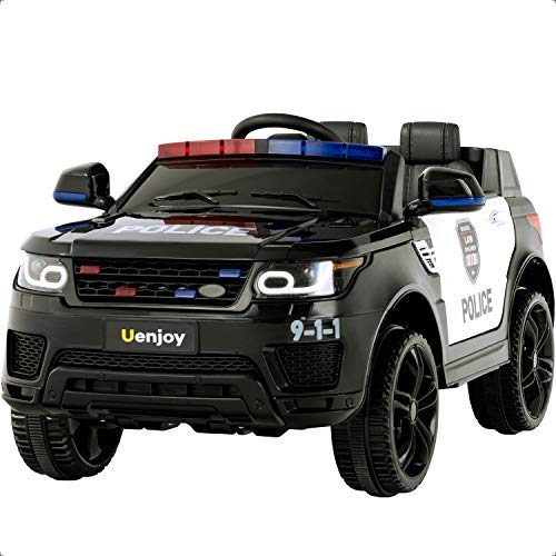 Uenjoy 12V Kids Police Ride On Car SUV Battery Operated Electric Cars w/ 2.4G Remote Control, LED Siren Flashing Light, Music& Horn Intercom, Bumper Guard, Openable Doors, AUX, USB Port, Black