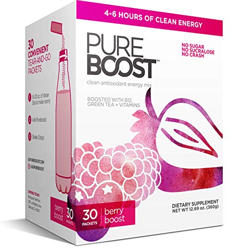 Pureboost Clean Energy Drink Mix + Immune System Support. Sugar-Free Energy with B12, Multivitamins, Antioxidants, Electrolytes (Berry Boost, 30 Count)