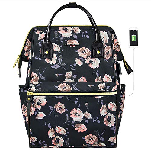 KROSER Laptop Backpack 15.6 Inch Stylish College School Computer Backpack with USB Port Water-Repellent Casual Daypack Doctor Bag Travel Business Work Bag for Women/Girls-Rose Pattern