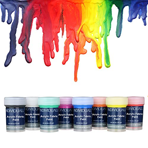 Premium Fabric & Textile Paints by individuall – Professional Grade Clothing Paint Set – Art and Hobby Paints – Craft Paint Set with 8 x 0.7 fl oz - Vivid Colors – For Beginners, Students, & Artists