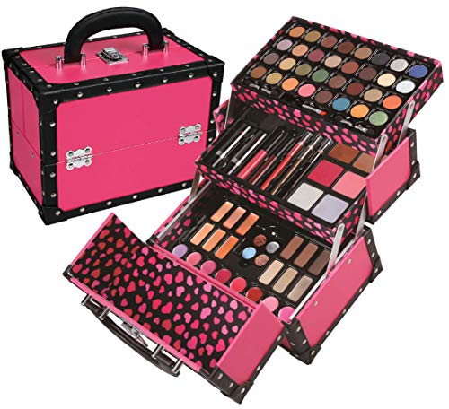 BR Carry All Trunk Train Case with Makeup and Reusable Case Makeup Gift Set (Pink)