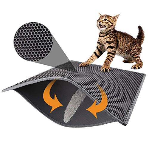 Pieviev Cat Litter Mat Double Layer Waterproof Urine Proof Trapping Mat (30''X24'', Grey)