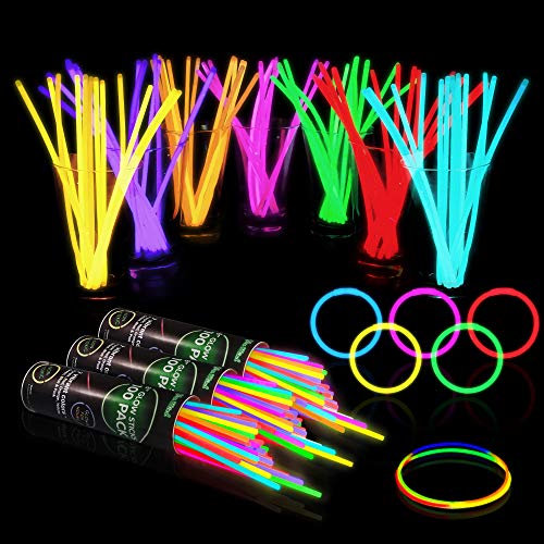 300 Glow Sticks Bulk Party Supplies - Halloween Glow in The Dark Fun Party Pack with 8' Glowsticks and Connectors for Bracelets and Necklaces for Kids and Adults