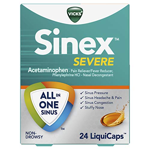 Vicks Sinex Severe All-In-One Sinus Relief, 24 LiquiCaps‚ Pain, Congestion, and Headache Relief, Non-Drowsy