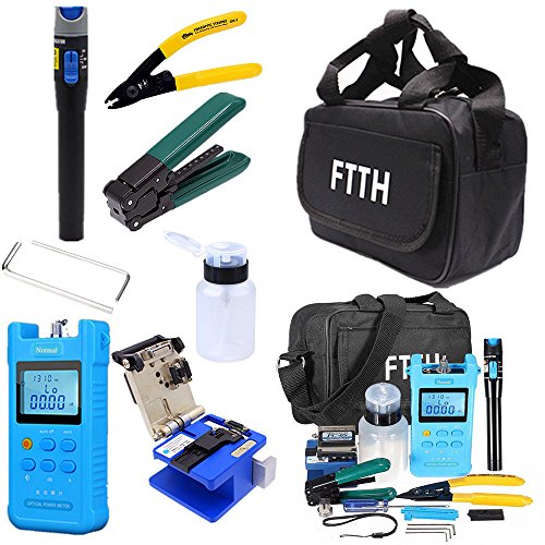 18 in 1 FTTH Fiber Optic Tool Kit with FC-6S Cleaver Optical Power Meter Visual Fault Locator Finder Cable Cutter Stripper 5km