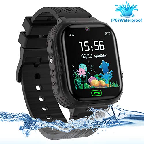 Kids Smart Watch Phone, LBS/GPS Tracker Waterproof Smartwatch for Boys Girls Children SOS Touch Screen Camera Two-Way Call for 3-12 Years Old (Black)