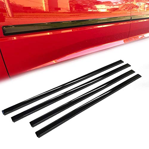 Overun Signature Glossy Black Plastic Add-On Side Door Molding Trim Set Compatible with 2014-2018 Silverado Sierra Crew Cab 4DR