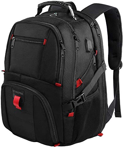 YOREPEK 18.4 Laptop Backpack,Large Computer Backpacks Fit Most 18 Inch Laptop with USB Charger Port,TSA Friendly Flight Approved Weekend Carry on Backpack with Luggage Strap for Men and Women-Black