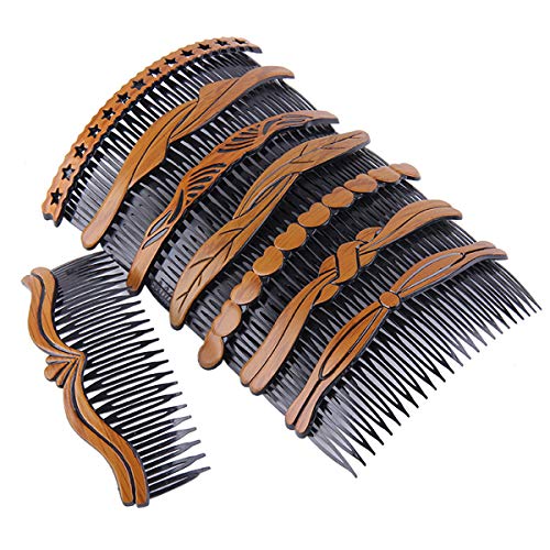 8Pcs Plastic Wood Grain Hollow Hair Side Combs Retro Hair Comb Pin Clips Headdress with Teeth for Lady Women Girls Hair Styling Accessories[comb size (LW): 13.5x4.8cm/5.3x1.78inch ]