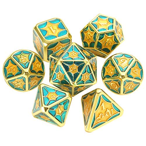 UONUOT D&D Dice Sets with Unique Novel Frame,7PCS Metal polyhedral Dice 2-Color for Role Playing Game Dungeons and Dragons, Tabletop Games DND/RPG/Set,Math Teaching