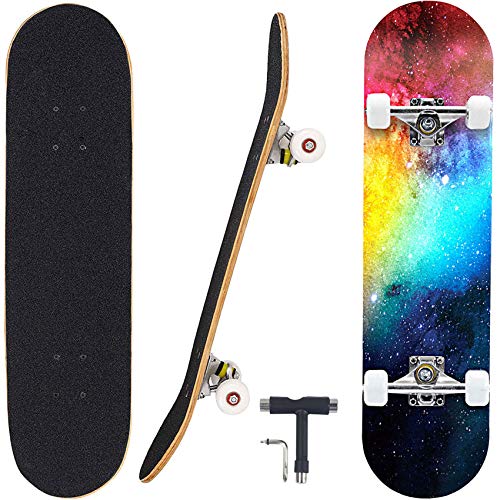 Geelife Skateboard 7 Layers Decks 31'x8' Pro Complete Skate Board Maple Wood Longboards for Teens Adults Beginners Girls Boys Kids (Nebulae)