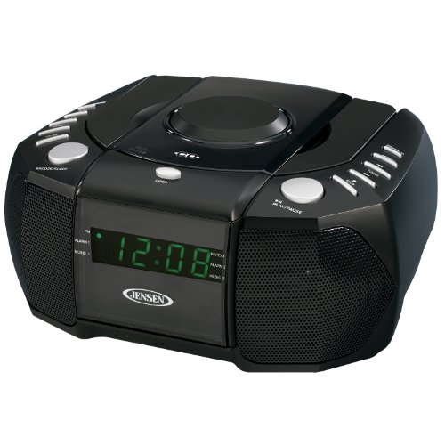 Jensen JCR-310 AM/FM Stereo Dual Alarm Clock Radio with Top Loading CD Player, Digital Tuner and Aux Input, Black