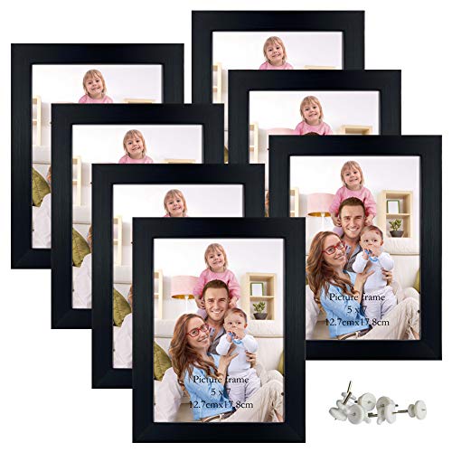 Giftgarden 5x7 Picture Frames 7 Pack Real Glass Black Frames Set for Tabletop or Wall Display