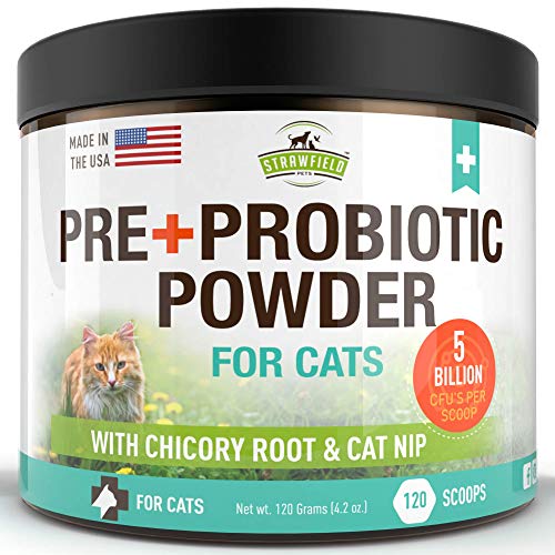 Probiotics for Cats, Prebiotic, Catnip - 120 Grams 5 Billion CFUs 20 Strains, USA - Natural Cat Probiotic Powder Supplements for Digestive Health, Immune Support Diarrhea Allergy Relief UTI Vomiting