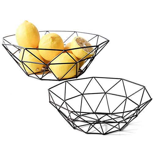 Kingrol Metal Wire Fruit Bowl, 2 Pack Storage Baskets for Vegetables, Bread, Snacks, Potpourris