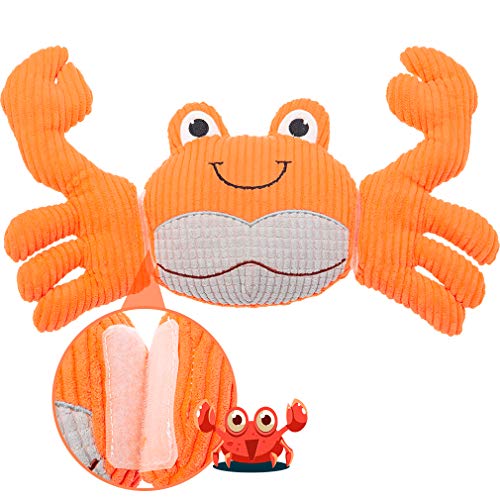 SCENEREAL Dog Squeak Toy - Interactive Plush Dog Toys for Boredom and Stimulating Play Corduroy Stuffed Animal Crab Shape, Gifts for Small Medium Dogs