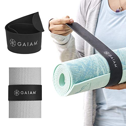 Gaiam Yoga Mat Strap Slap Band - Keeps Your Mat Tightly Rolled and Secure, Fits Most Size Mats (20' L x 1.5' W), Black