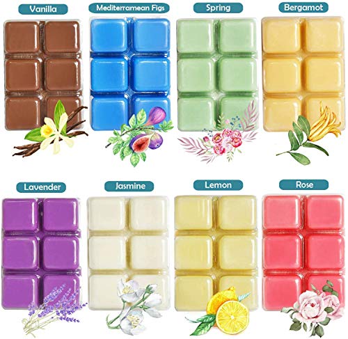 YUCH Wax Melts Air Freshener - Highly Scented Luxury Wax Cubes Gift Set - 8 Fragrances X 6 Cubes - Smells Great - Lemon, Fig, Lavender, Spring Fresh,Rose ，Jasmine，Vanilla，Bergamot