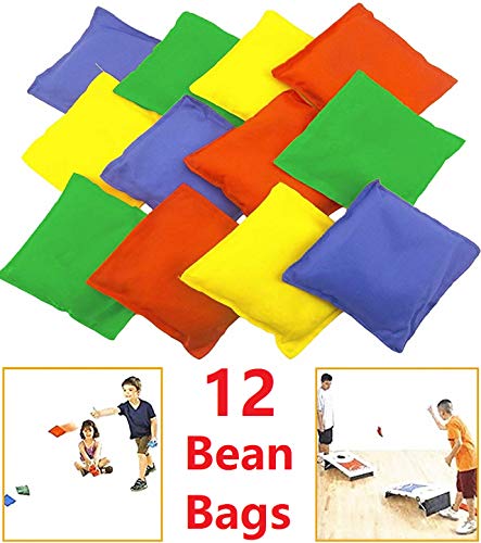 Adorox Weather Resistant 5'x5' Nylon Cornhole Bean Bags for INDOOR Activity Games Lawn Floor Beach Toss Games (Set of 12 Assorted Colors)