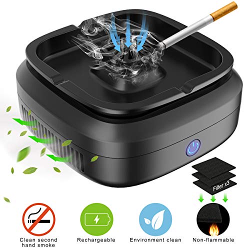 FORTGESCHE Smokeless Ashtray for Cigarette Smoker Multifunction Desktop Smoking Ash Tray for Home Office Decoration, Clean Secondhand Smoke, USB Rechargeable, Great for Smoker