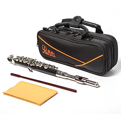 Paititi Professional Centertone Composite Wood Piccolo Flute Silver Plated Head Joint Ebonite Composite Wood Body with Case