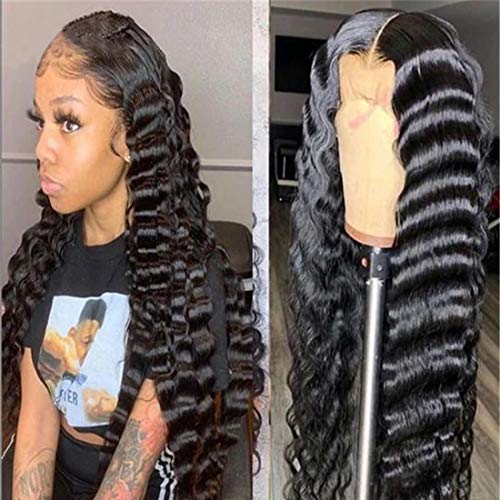 Loose Deep Wave Lace Front Wigs Human Hair with Baby Hair Brazilian Virgin Hair Human Hair Wigs for Black Women Pre Plucked Natural Hairline 150% Density Swiss Lace (24 Inch, 13x4)