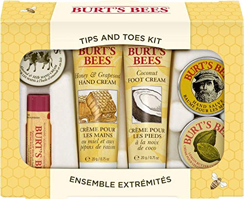 Burt's Bees Tips and Toes Kit Gift Set, 6 Travel Size Products in Gift Box - 2 Hand Creams, Foot Cream, Cuticle Cream, Hand Salve and Lip Balm