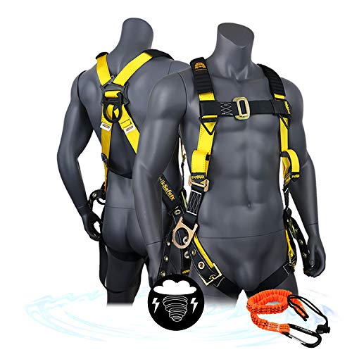 KwikSafety (Charlotte, NC) SUPERCELL Safety Harness | ANSI OSHA Full Body Personal Fall Protection | Dorsal Ring Side D-Rings Grommet Tongue Buckle Straps Tool Lanyard Construction Tower Roofing
