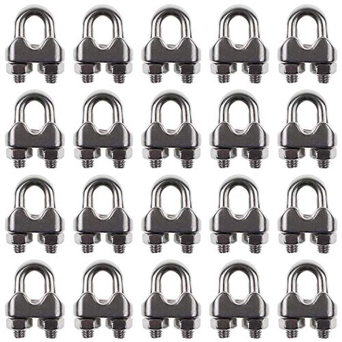 DYWISHKEY Pack of 20, 1/8 Inch M3 Stainless Steel Wire Rope Cable Clip Clamp