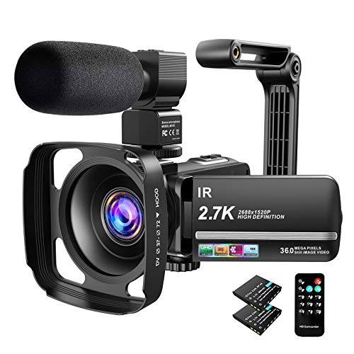 Video Camera Camcorder 2.7K Ultra HD YouTube Vlogging Camera 36MP IR Night Vision Digital Camera Recorder 16X Digital Zoom 3 inch IPS Touch Screen Video Camcorder with Microphone Handheld Stabilizer