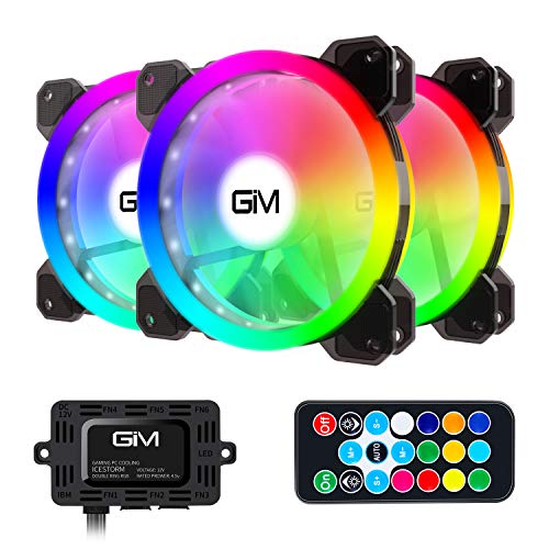 RGB Case Fans 3 Pack, GIM 120mm Chassis Fans (366 Modes with Controller and Remote) PC Computer LED Fan, Reinforced Quiet Fan Blade Design, Adjustable Colorful Cooling Cooler