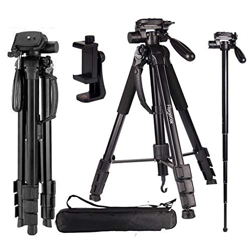 Regetek Camera Tripod Travel Monopod (70' Aluminum Professional Video Camera Mount Leg) Adjustable Stand with Flexible Head for Canon Nikon Dv DSLR Camcorder Gopro Cam& Carry Bag & Cellphone Mount