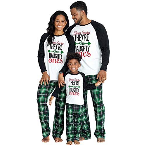 IFFEI Matching Family Pajamas Sets Christmas PJ's Letter Print Top and Plaid Pants Sleepwear Kids: 6-7 Years