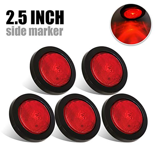 RCD 5 Pcs 2.5 inch Red Round LED Tail Lights 4 LEDs Diodes PC Lens 12V LED Side Marker Light for Truck and Trailer, DOT certificate