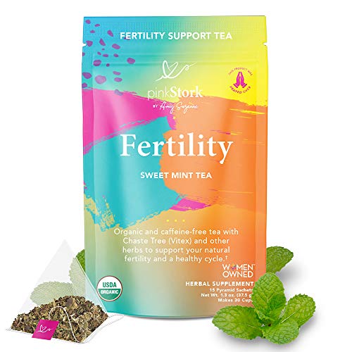 Pink Stork Fertility Tea: Sweet Mint, Red Raspberry Leaf Tea, 100% Organic, Fertility Tea for Women, Fertility Prenatal Vitamins, Hormones + Cycle, Women-Owned, 30 Cups