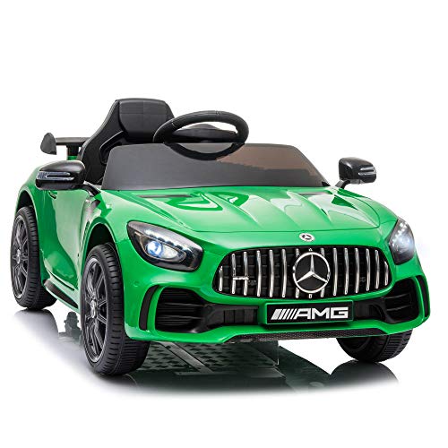 TOBBI 12V Licensed Benz GTR-AMG Electric Ride On Car Motorized Vehicle for Kids with Remote Control Music Safety Lock Spring Suspension in Green