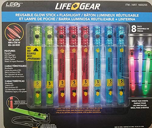 Reusable Glow Stick and Flashlight Combo, 6-in-1 Multi Use Flashlight with Emergency Whistle