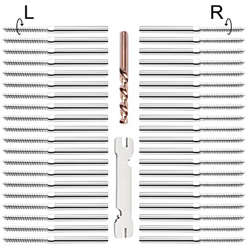 BLIKA 20 Pairs Left & Right Hand Thread Lag Screws for 3/16' Cable Railing, T316 Stainless Steel Stair Deck Railing for Wood Post, Lag Screw Swage System, with Spanner Multi Tool