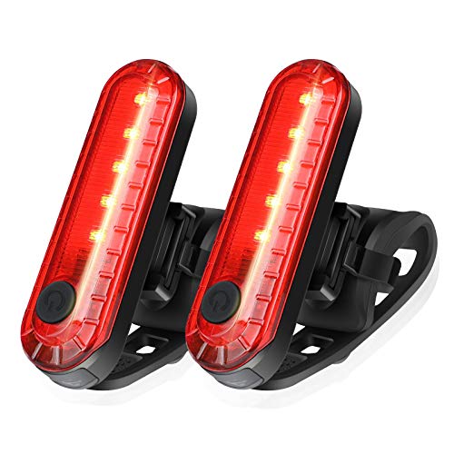 Ascher USB Rechargeable LED Bike Tail Light 2 Pack, Bright Bicycle Rear Cycling Safety Flashlight, 330mah Lithium Battery, 4 Light Mode Options, (2 USB Cables Included)