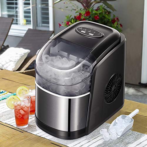 Tavata Countertop Portable Ice Maker Machine with Self-clean Function, 9 Ice Cubes ready in 6 Minutes,Makes 26 lbs of Ice per 24 hours,with self-cleaning program (BLACK)