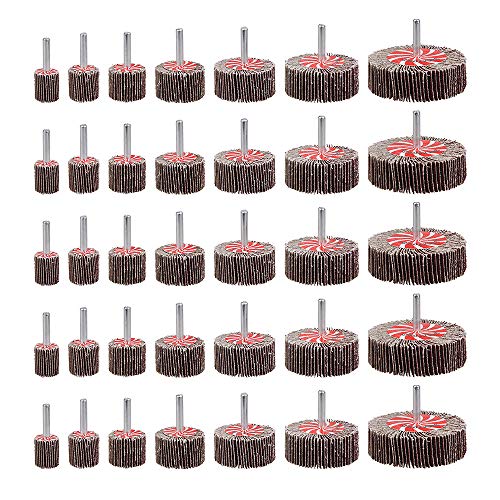 35 Pack Sanding Flap Wheel, Mixiflor 1 x 1/4 inch Shank Mounted Flap Wheels 80 Grit Aluminum Oxide Abrasive Flap Grinding Wheels for Removing Rust, Deburring, Grinding Polishing